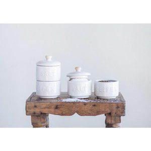 Set of White Stoneware Stackable Salt & Pepper Pot
